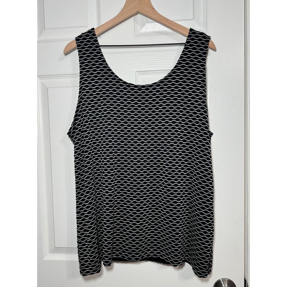 Chicos Travelers Slinky Tank Top Womens Textured Wave Black White 4‎ XXL
